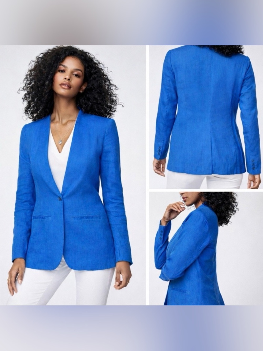 NYDJ Womens Royal Blue Single-Button Collarless Blazer